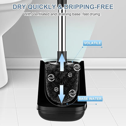 SetSail Toilet Brush and Holder, Self Closing Lid Toilet Bowl Brushes Holder and Extra Long Handle Ventilated Toilet Brush Set for Bathroom Cleaning, Nylon Bristles, Black