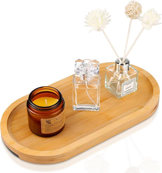 Bamboo Vanity Tray 11.4x6.4 inches, Decorative Vanity Tray for Bathroom Countertop Toilet Tank Farmhouse, Gold