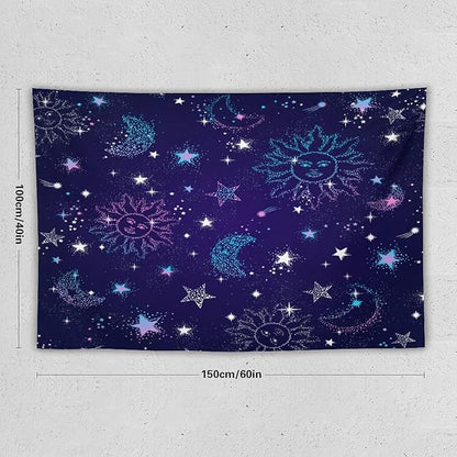 HZOHNAGO Boho Sun Moon Tapestry Purple Blue Sun Stars Galaxy Pattern Printed Wall Tapestry Wall Hanging for Bedroom Living Room Dorm 60" W x 40" H