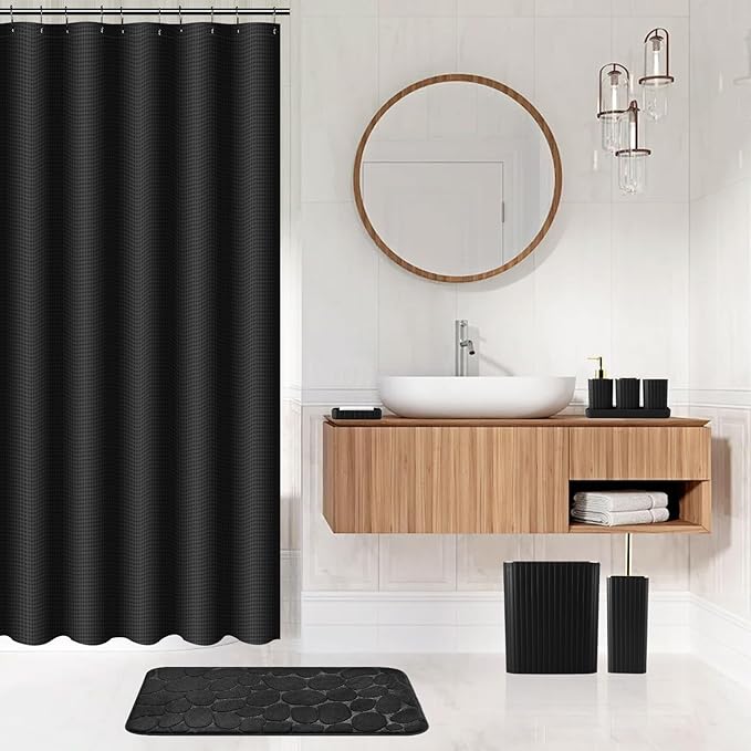 26PC Bathroom Accessories Set - Gorgeous Black Bathroom Set, Bathroom Accessory Set, Black Shower Curtain Set with Bathtub Mats for Shower Tub