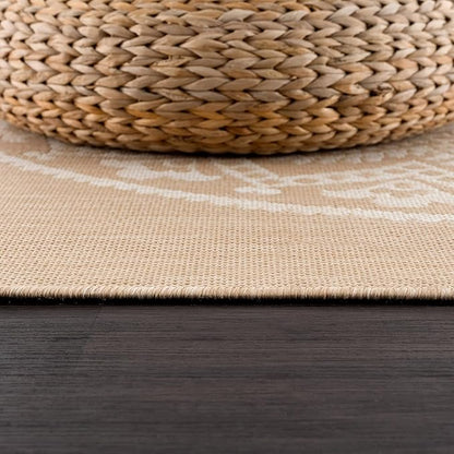 CAMILSON Outdoor Rug 9x12 Modern Area Rugs for Large Indoor and Outdoor Patios and Porches - Waterproof Washable Non-Shedding Easy-to-Clean Outside Carpet (9 x 12, Medallion - Beige/White)