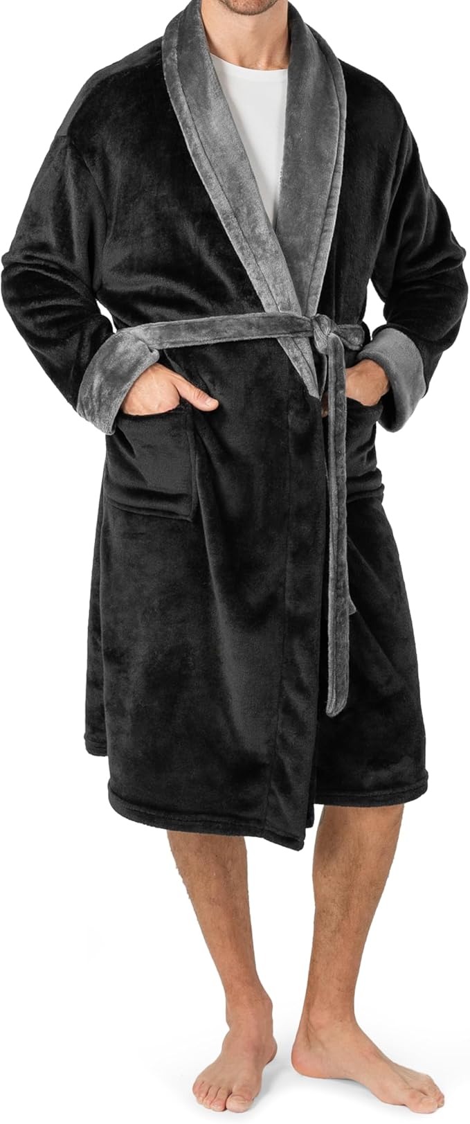 PAVILIA Mens Soft Robe | Warm Fleece Robes for Men, Soft Spa Bathrobe with Shawl Collar and Pockets