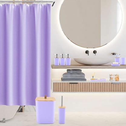 Bathroom Sets with Shower Curtain and Rugs, 27PCS Purple Bathroom Accessories Set with Trash Can, Purple Shower Curtain Set, No Slip Super Absorbent Bathroom Rugs