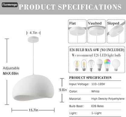 15.7in Wabi Sabi Pendant Lights Kitchen Island Lighting Fixture Ceiling Mount White Modern Japanese Lamp Japandi Chandelier for Dining Living Room Hallway Bedroom Restaurant Hanging Lamp