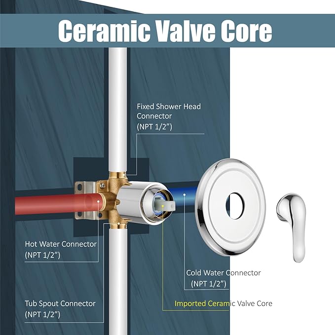 Aolemi Tub Shower Faucet Set with Tub Spout Rain Shower Head System Shower Trim Kit Pressure Rough-in Valve Included ABS 8 Setting Dual Shower Head and Handheld Spray Polish Chrome