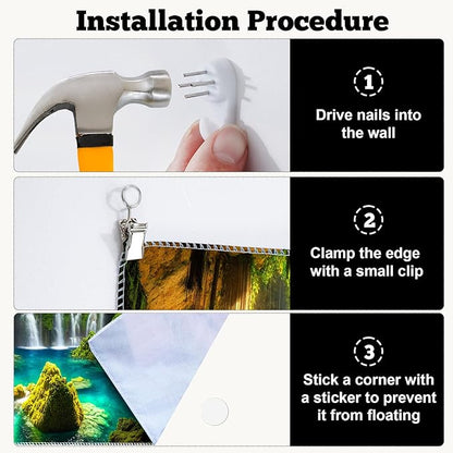 BSFHH Nature Tapestry Forest Tree Sea Cave Wall Hanging, Stream Through Rainforest Landscape Wall Art Tapestry for Bedroom Living room (Cave Waterfall, 110" × 87", Unframed)