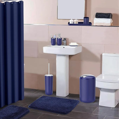 24 PCS Nave Blue Bathroom Accessories Set with Shower Curtain and Rugs, Bathroom Sets with Extra Soft and Absorbent Bath Rugs Shower Curtain Bathroom Accessory for Bath