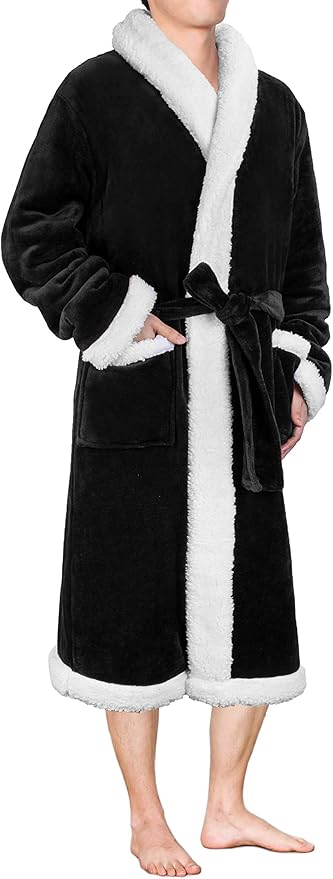 PAVILIA Mens Soft Robe | Warm Fleece Robes for Men, Soft Spa Bathrobe with Shawl Collar and Pockets