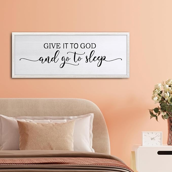 Sweet Dreams Above Bed Wall Decor Art 24"X10" Master Bedroom Over Bed Wall Wood Framed Sign (White)