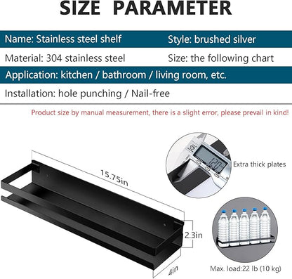 Rustproof Metal Storage Floating Shelves Wall Mounted Rectangular Shelf for Bedroom,Bathroom, Living Room, Kitchen, and Laundry Room,Nail-Free Wall-Mounted Shelves（15.75 Inch Black）