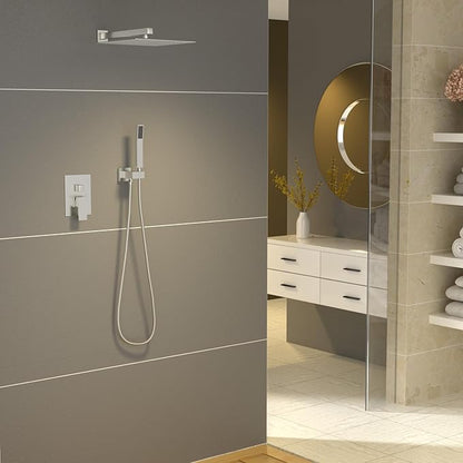 Sarlai Shower Faucet Set Bathroom Square Rainfall Shower Head and Handle Combo Wall Mounted Shower Faucet with Valve 10 Inch Shower Head Trim Systems Brushed Nickel