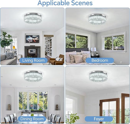 16.5 Inch Dimmable Chandelier with Remote Control LED Crystal Chandelier Modern Flush Mount Ceiling Light Fixtures for Living Room Bedroom Dining Room Entrance (dimmable-16.5")