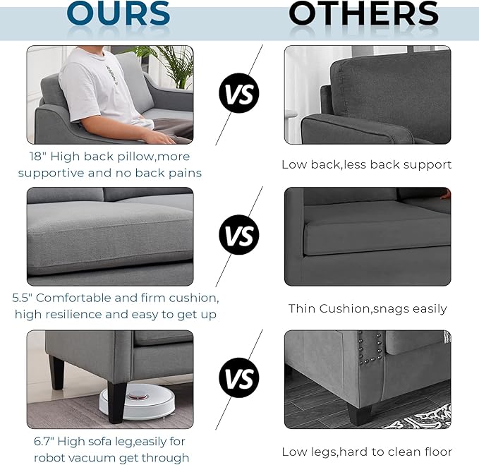 VINGLI Modern Accent Chairs Set of 2, Grey Living Room Chairs Comfy Armchair for Bedroom, Upholstered Sofa Chair Reading Chair for Small Spaces, Apartment, Waiting Room