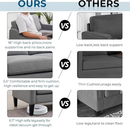 VINGLI Modern Accent Chairs Set of 2, Grey Living Room Chairs Comfy Armchair for Bedroom, Upholstered Sofa Chair Reading Chair for Small Spaces, Apartment, Waiting Room