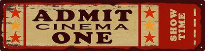 Tin Sign Cinema Vibes at Home Admit One Movie Ticket Funny Sign Vintage Carnival Inspired Metal Sign for Your Home Movie Theater 16x4 in