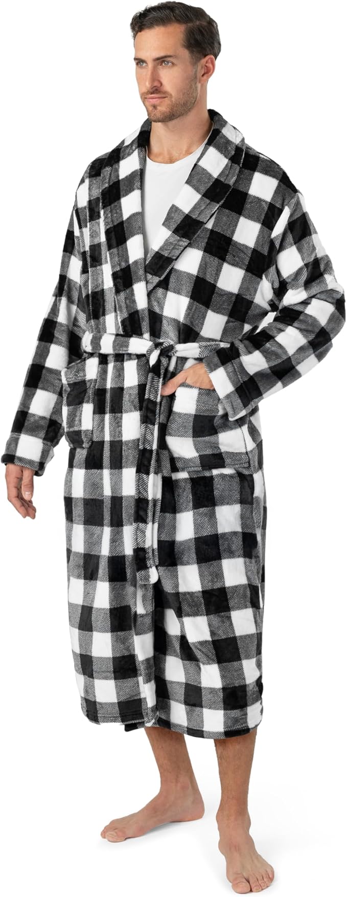 PAVILIA Mens Soft Robe | Warm Fleece Robes for Men, Soft Spa Bathrobe with Shawl Collar and Pockets
