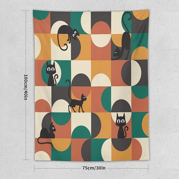 ICMOLYYENLO Boho Medieval Cat Tapestry, Abstract Atomic Starburst Geometric Aesthetic Art Wall Hanging For Bedroom Living Room Dormitory 60x80 Inches