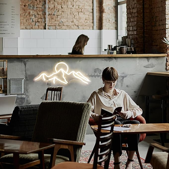 Ulalaza LED Decorative Lights USB Mountains Sunrise Sunset Led Neon Signs Home Decoration Wall Art Holiday Gift Brightness Adjustable 16.5''x11.8''