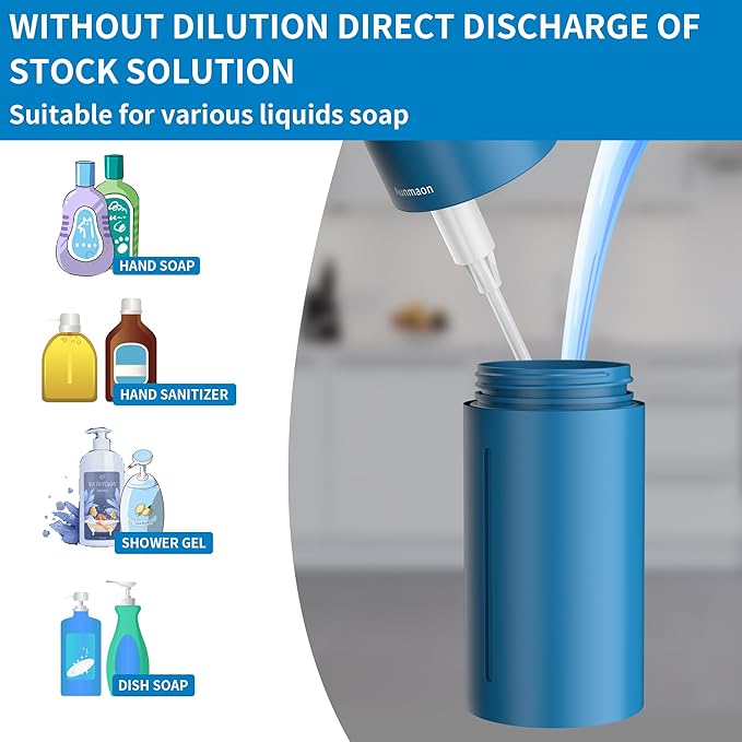 Automatic Soap Dispenser Touchless, Hands-Free, Multi Adjustable Volume, Long Battery Life, Compatible with Thick & Thin Dish/Hand Soap for Bathroom and Kitchen, Easy for Toddlers, Blue