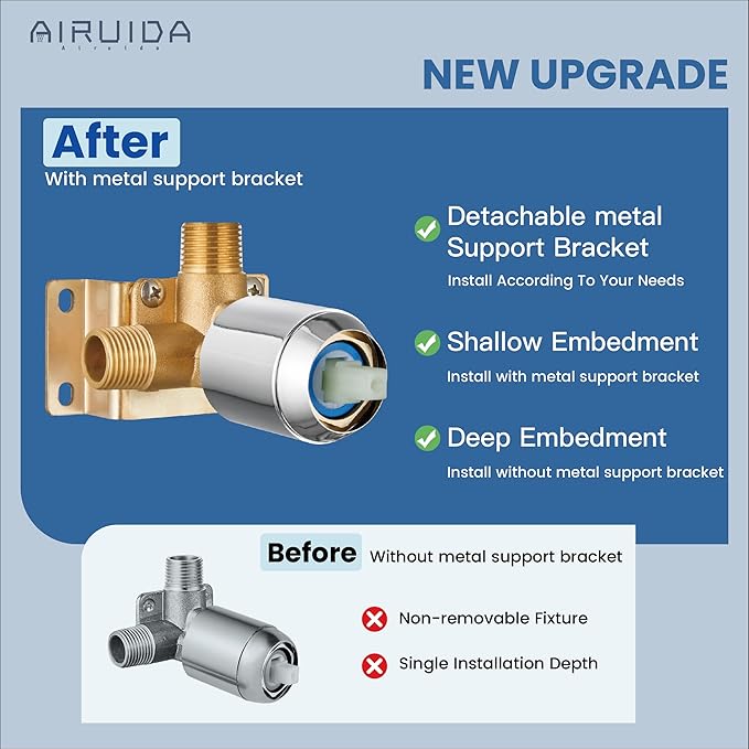 Airuida Shower Faucet Set Bathroom Rain Shower System SUS304 Stainless Steel Single Handle With Male Threads Rough-in Valve Shower Trim Kit 12 Inch Wall Mount Shower Head Chrome Polish