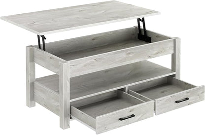 Rolanstar Coffee Table, Lift Top Coffee Table with Drawers and Hidden Compartment, Living Room Table with Wooden Lift Tabletop, for Living Room, Grey