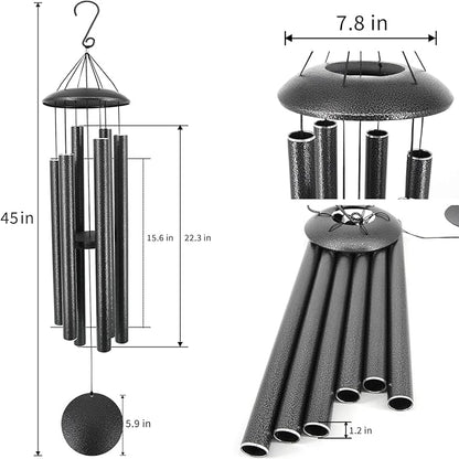 ASTARIN Wind Chimes Outdoor, 45-Inch Memorial Wind Chimes with 6 Heavy Tubes, Unique Outdoor Decor, Sympathy Gifts, Black Grey