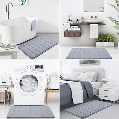 Buganda Memory Foam Bath Mat, 47" x 20", Ultra Soft and Non-Slip Bathroom Rugs, Water Absorbent and Machine Washable Bath Rug Runner for Bathroom, Shower, and Tub, Medium Grey