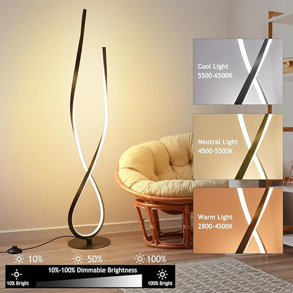 NUÜR Spiral Floor Lamp, 59" Tall Black LED Modern Standing Floor Lamp with Remote Control, Arched Bright Floor Lamps for Living Room Bedroom Office Home (Spiral Floor Lamp)
