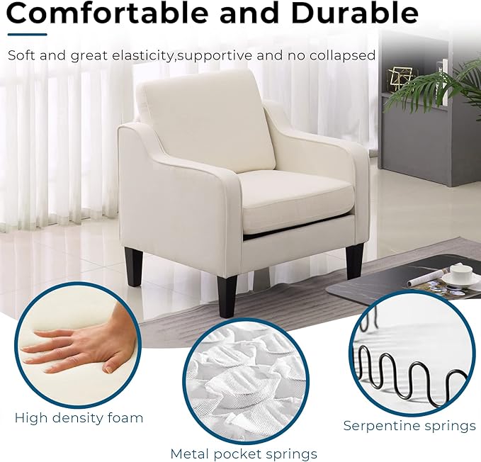 VINGLI Modern Accent Chairs Set of 2, Beige Living Room Chairs Comfy Armchair for Bedroom, Upholstered Sofa Chair Reading Chair for Small Spaces, Apartment, Waiting Room