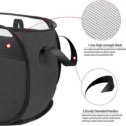 Pop Up Laundry Hamper，with Durable Handles collapsible laundry basket，Easy to Open and Fold for college Dorm,kids room，travel (Black)…