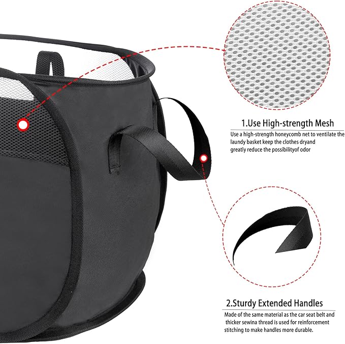 Pop Up Laundry Hamper，with Durable Handles collapsible laundry basket，Easy to Open and Fold for college Dorm,kids room，travel (2 black)…