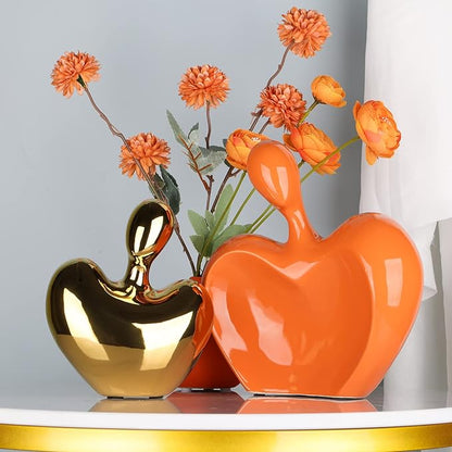 XMGZQ Orange and Gold Ceramic Couple Figurines Home Decor,Wedding Engagement Romantic Gift for Husband Wife,Large Male and Female Love Statue Valentine's Day Birthday,Abstract Hugging Couple