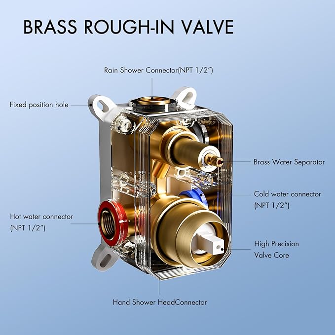 ELLO&ALLO Bathroom Shower Faucet Set Mixing Valve and Trim Kit, Complete Shower System with Tub Spout, Brushed Gold