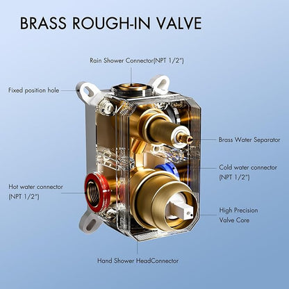 ELLO&ALLO Bathroom Shower Faucet Set Mixing Valve and Trim Kit, Complete Shower System with Tub Spout, Brushed Gold