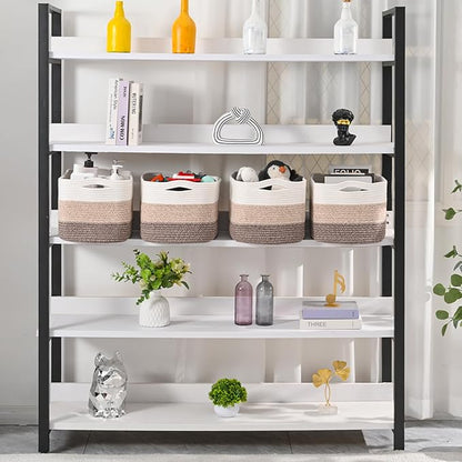 Storage Baskets for Organizing & Shelves, Woven Cotton Rope Organization Bins for Dog Toys, Clothes, Books, Nursery Organizer, 15"Lx11"Wx9.5"H, (4 Packs) Gradient Brown