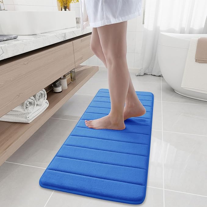 Buganda Memory Foam Bath Mat, 47" x 17", Ultra Soft and Non-Slip Bathroom Rugs, Water Absorbent and Machine Washable Bath Rug Runner for Bathroom, Shower, and Tub, Royal Blue
