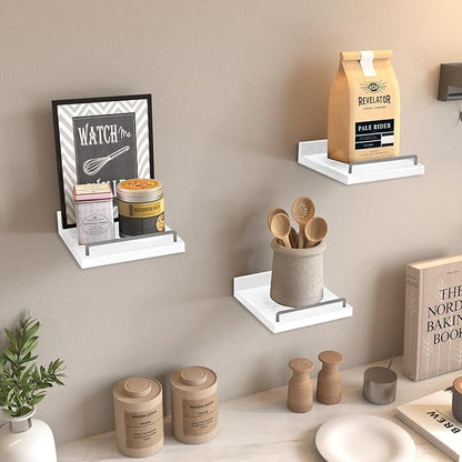 Small Floating Shelf, 6X6 Inches Farmhouse Wall Shelves for Living Room, Bedroom, Picture Frames, Plants, Kitchen, Set of 3 (White and Grey)