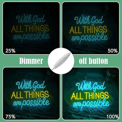 With God All Things Are Possible Neon Sign 16.5 * 12.6 Inch Led God Light Up Sign Dimmable USB Neon Light for Room Wedding Party Church Wall Decor (Ice Blue Yellow)