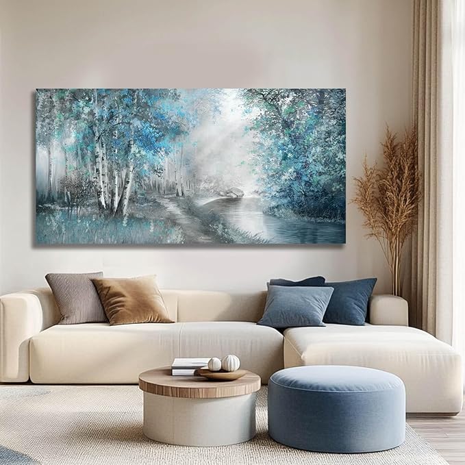 SOUGUAN Forest Wall Art for Living Room Foggy Tree Artwork Sunlight Wall Decor Nature Wall Decorations on Canvas 24"x48" Wall Paintings Ready to Hang