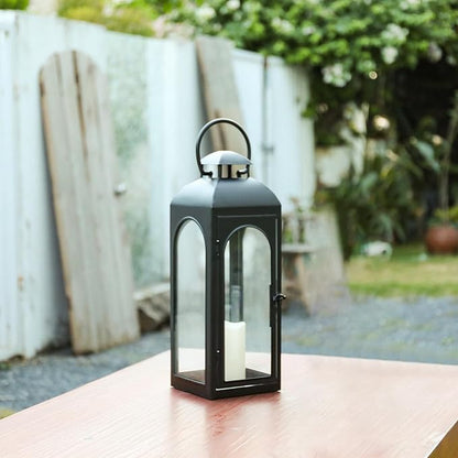 Bdor 20 Inches Metal and Stainless Steel Glass Decorative Lantern with Electronic Wax Effect - Indoor/Outdoor Decorative Lighting, Handcrafted Aesthetic, Perfect for Home, Parties, and Holiday Decor