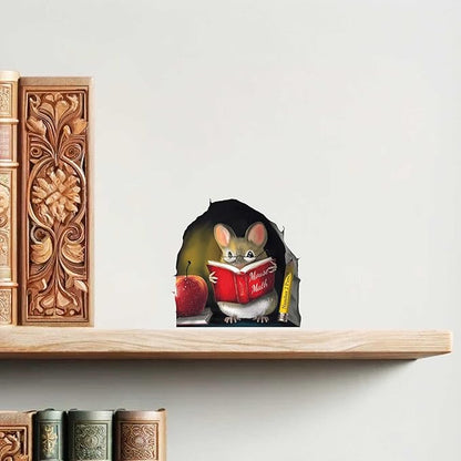 Teachers Pet Mouse Reading Book Wall Sticker Decal – Kids Room, Classroom, Home Decor, Bookcase, Book Lover Gift, Children's Bedroom, Nursery, Cute Mouse, MICESTERPIECE