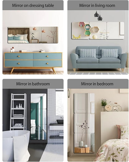 Unbreakable Full Length Wall Mirror,The Door Mirror,4Pack 13.5''x13.5'',Acrylic Mirror Kids,Shatterproof Plexiglass Long Mirrors for Bedroom Closet,Children Non Glass Stick on Mirrors