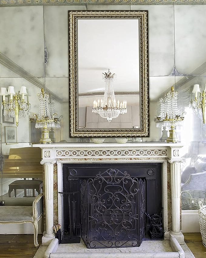 Bathroom Wall Mirror, Decorate Bathroom Mirrors for Wall, Rectangle Modern Bathroom Wall Mounted Mirror Vertical or Horizontal Hanging for Living Room (Gold Framed 40" x24'')