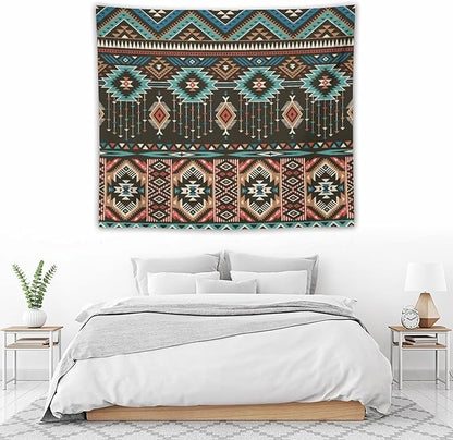 HZOHNAGO Aztec Tapestry Turquoise Blue and Brown and Native American Tribal Pattern Printed Wall Tapestry Wall Hanging for Bedroom Living Room Dorm 60" W x 50" H