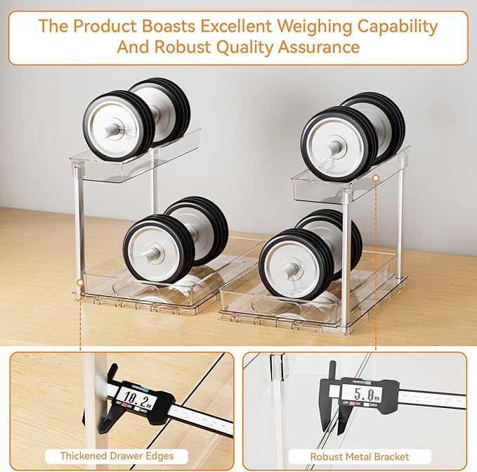 Yieach 2 Pack Kitchen Sink Organizer Under Cabinet,14.5 Inch Deep Clear Under Sink Storage Rack for Bathroom,Apartments and Small Space,Two Tier Pull Out Vanity Cabinet Organizer & Undersink Storage