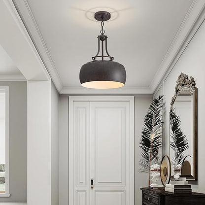 WUZUPS Chandelier Rustic Farmhouse Industrial Round Ceiling Pendant LED Light Fixture with Open Bottom Drum Shade, H 15.7" x W 13.4", Distressed Rust