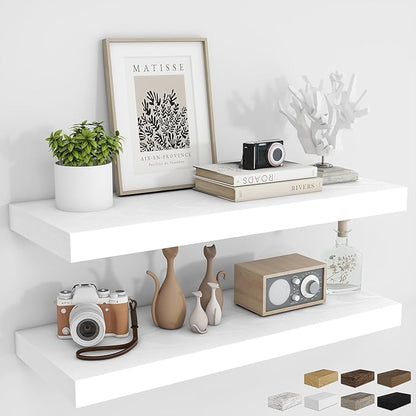 RICHFOCUS 36Inch Floating Shelves for Wall 2 Pack Shelves for Bedroom|Kitchen|Bathroom Wall Mounted Rustic Wood Floating Shelf with Invisible Brackets for Books|Storage|Decor, White