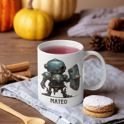 Custom Retro Robot Design Cup, Personalized Steampunk Robot Lover Ceramic Mug 11oz, Customized Coffee Cup With Name, Unique Mug Gift For Steampunk Enthusiast, Robot Cup On Birthday