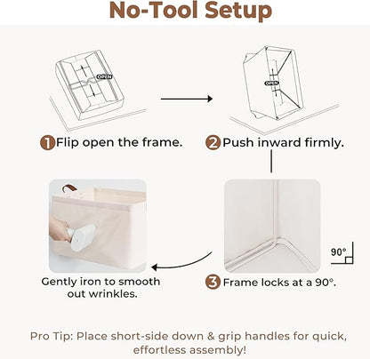 StorageWorks Storage Bins, Shelves Baskets for Organizing, Large Fabric Closet Organizers with Handles, Metal Frame, Natural Color, 2-Pack