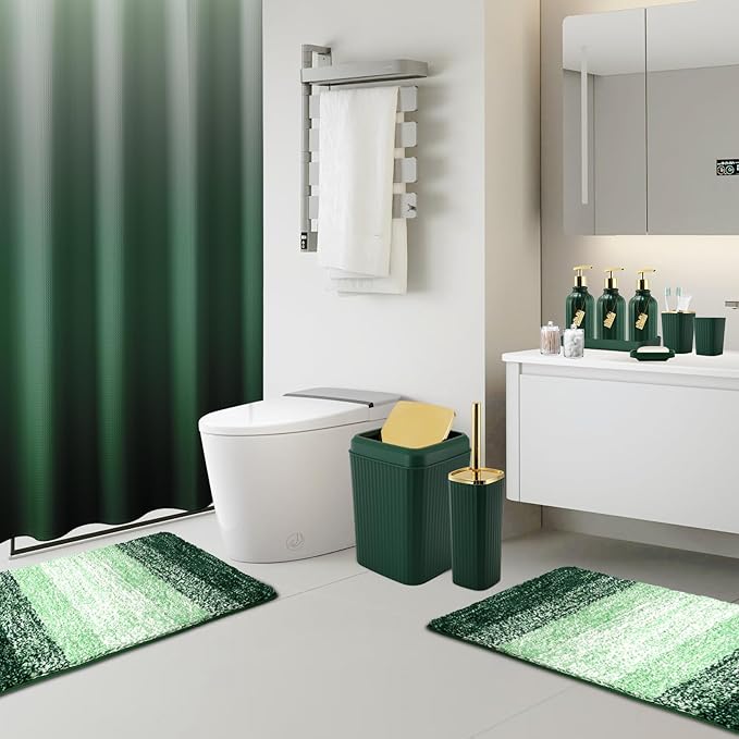 32PCS Bathroom Set Bathroom Sets with Shower Curtain and Rugs Hunter Green Bathroom Accessories,Shower Curtain Set,Bathroom Rug Set with Bathroom Trash Can